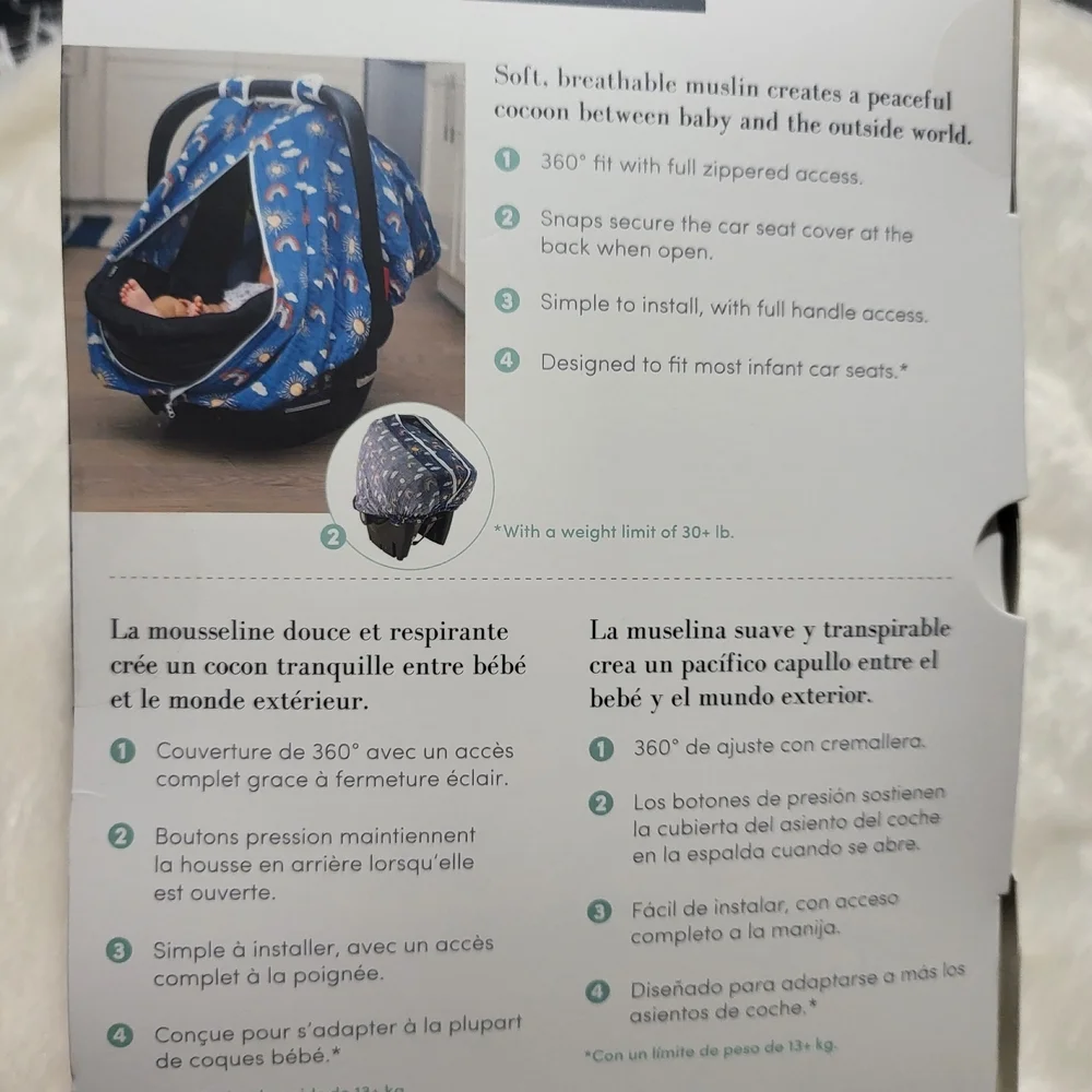 Bebe au Lait Car Seat Cover - White and Brown - Picture 8 of 9